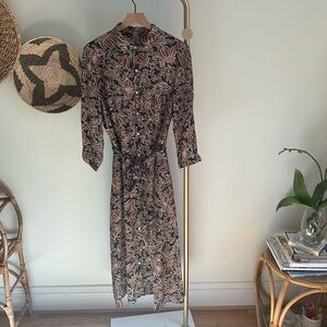 J McLaughlin Floral Silk Blend Dress Black and Brown Size XL